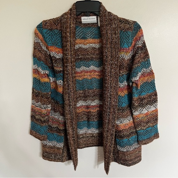 Alfred Dunner Walnut Grove Striped Pointelle Cardigan Sweater Size Small Petite - Picture 1 of 10